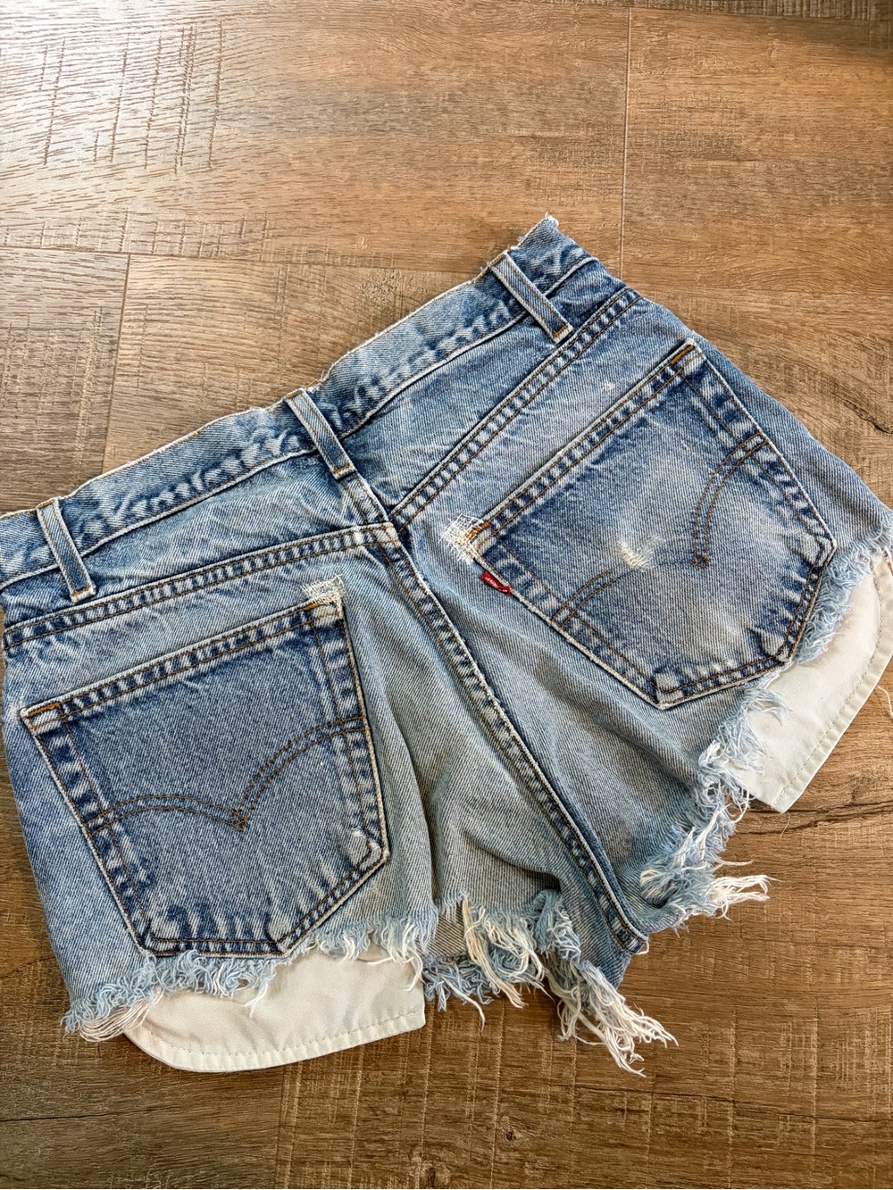 Authentic Levi’s 505 High-Rise Light Blue Distressed Denim Jean Shorts